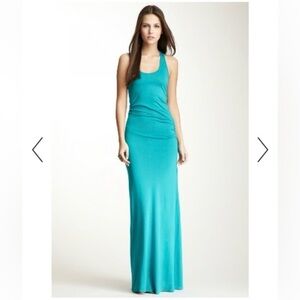 Haute Hippie Racerback Maxi Dress XS Teal Ruched Beachy Boho Vacation Tropical